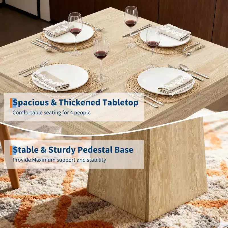 Table à manger carrée, Table de salle à manger style ferme, Petites tables de salle à manger, Tables de cuisine en bois avec pied central pour cuisine, salon