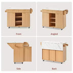 GDFStudio Lyla 52 Chariot de rangement de cuisine cannelé avec prise de courant, îlot roulant et plateau pliable imitation marbre