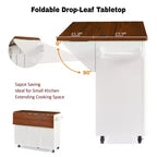 GDFStudio Lyla 52 Chariot de rangement de cuisine cannelé avec prise de courant, îlot roulant et plateau pliable imitation marbre