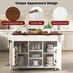 GDFStudio Lyla 52 Chariot de rangement de cuisine cannelé avec prise de courant, îlot roulant et plateau pliable imitation marbre