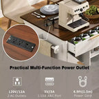 GDFStudio Lyla 52 Chariot de rangement de cuisine cannelé avec prise de courant, îlot roulant et plateau pliable imitation marbre