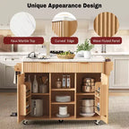 GDFStudio Lyla 52 Chariot de rangement de cuisine cannelé avec prise de courant, îlot roulant et plateau pliable imitation marbre