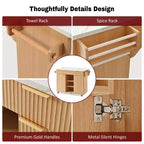 GDFStudio Lyla 52 Chariot de rangement de cuisine cannelé avec prise de courant, îlot roulant et plateau pliable imitation marbre