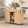 GDFStudio Lyla 52 Fluted Kitchen Storage Cart with Power Outlet, Rolling Island Table and Faux Marble Foldable Tabletop