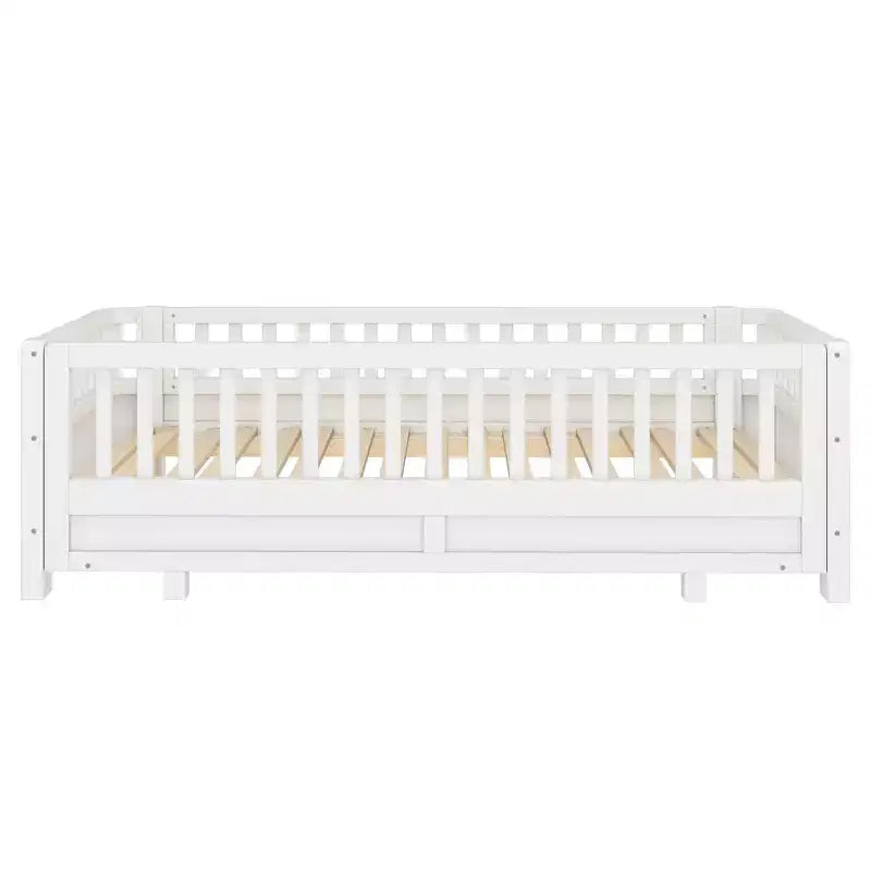 Lit plateforme convertible double/double XL avec barrières de sécurité, transformable en lit double/grand lit, cadre en bois massif - ModernLuxe