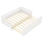 Lit plateforme convertible double/double XL avec barrières de sécurité, transformable en lit double/grand lit, cadre en bois massif - ModernLuxe