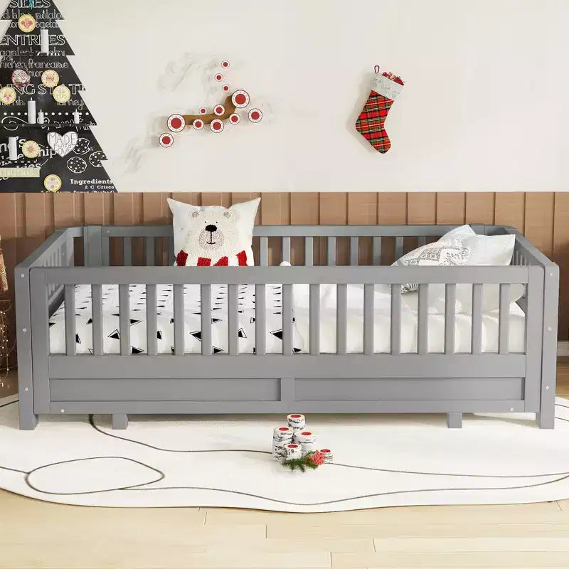 Lit plateforme convertible double/double XL avec barrières de sécurité, transformable en lit double/grand lit, cadre en bois massif - ModernLuxe