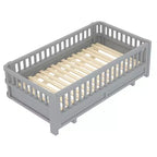 Lit plateforme convertible double/double XL avec barrières de sécurité, transformable en lit double/grand lit, cadre en bois massif - ModernLuxe