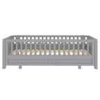 Lit plateforme convertible double/double XL avec barrières de sécurité, transformable en lit double/grand lit, cadre en bois massif - ModernLuxe