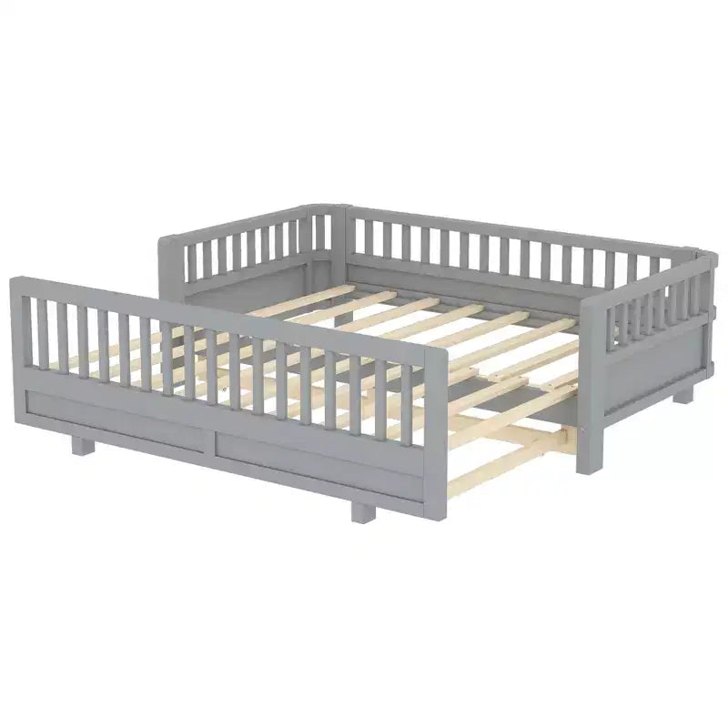Lit plateforme convertible double/double XL avec barrières de sécurité, transformable en lit double/grand lit, cadre en bois massif - ModernLuxe
