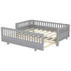 Lit plateforme convertible double/double XL avec barrières de sécurité, transformable en lit double/grand lit, cadre en bois massif - ModernLuxe