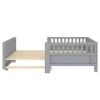Lit plateforme convertible double/double XL avec barrières de sécurité, transformable en lit double/grand lit, cadre en bois massif - ModernLuxe