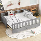 Twin/Twin XL Convertible Platform Bed with Guardrails, Converts to Double Twin/Queen, Solid Wood Bed Frame - ModernLuxe