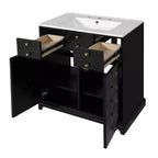Meuble-lavabo de salle de bain de 30 pouces avec évier, armoire de rangement de salle de bain avec tiroirs et portes à fermeture douce, noir