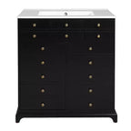 Meuble-lavabo de salle de bain de 30 pouces avec évier, armoire de rangement de salle de bain avec tiroirs et portes à fermeture douce, noir