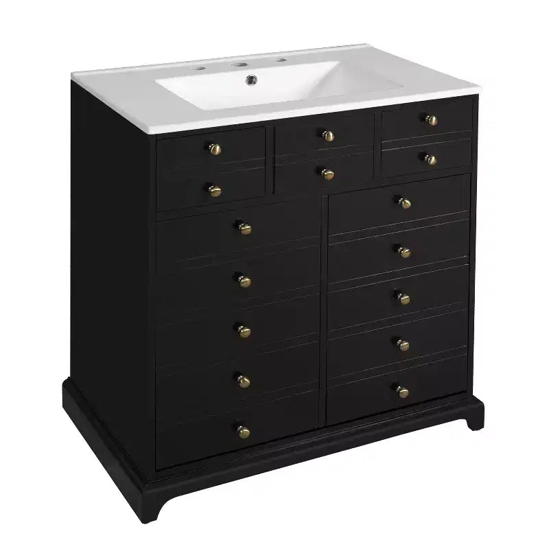 Meuble-lavabo de salle de bain de 30 pouces avec évier, armoire de rangement de salle de bain avec tiroirs et portes à fermeture douce, noir
