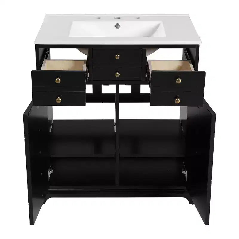 Meuble-lavabo de salle de bain de 30 pouces avec évier, armoire de rangement de salle de bain avec tiroirs et portes à fermeture douce, noir