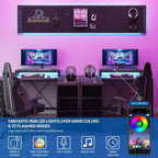 Bureau en L avec prises de courant et lumières LED, bureau d'ordinateur avec tiroirs et étagères, bureau d'angle, bureau de jeu, bureau à domicile, Chêne