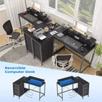 Bureau en L avec prises de courant et lumières LED, bureau d'ordinateur avec tiroirs et étagères, bureau d'angle, bureau de jeu, bureau à domicile, Chêne