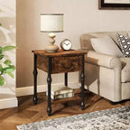 End Table, Industrial Side Table with Drawer and Storage Shelf, Metal Frame Nightstand with Wooden Top, Space Saving Console Table