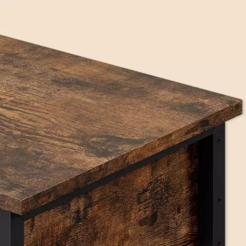 Table d'appoint, Table de chevet industrielle avec tiroir et étagère de rangement, Table de nuit avec cadre en métal et plateau en bois, Console peu encombrante