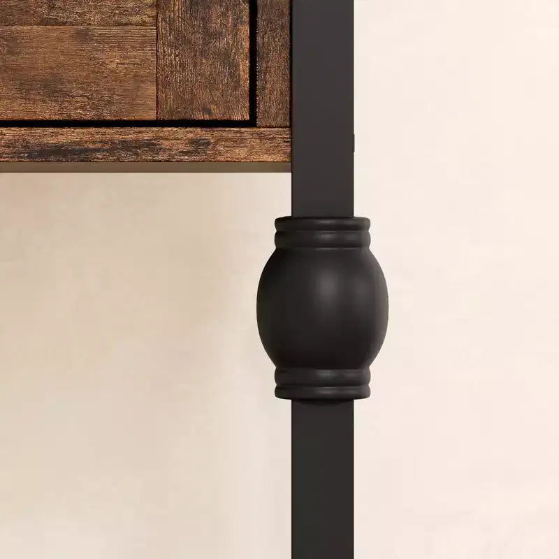 Table d'appoint, Table de chevet industrielle avec tiroir et étagère de rangement, Table de nuit avec cadre en métal et plateau en bois, Console peu encombrante