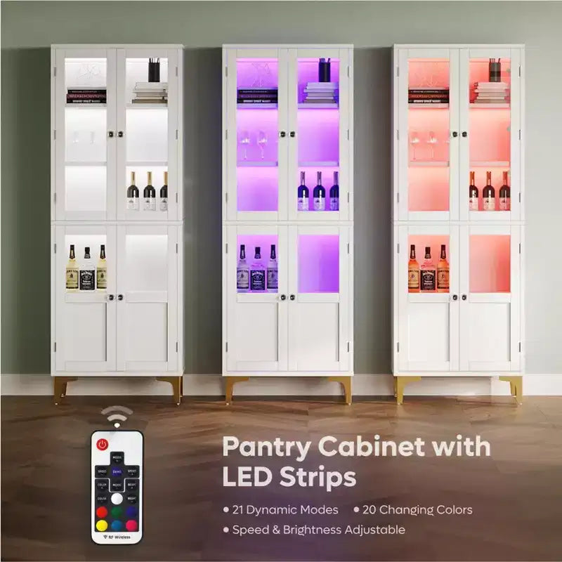 Meuble de rangement haut Bestier 65" avec étagères réglables, garde-manger LED avec 4 portes, armoires de rangement de cuisine et de présentation d'œuvres d'art pour salon et chambre