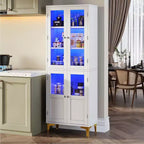 Meuble de rangement haut Bestier 65" avec étagères réglables, garde-manger LED avec 4 portes, armoires de rangement de cuisine et de présentation d'œuvres d'art pour salon et chambre