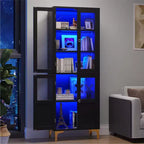 Meuble de rangement haut Bestier 65" avec étagères réglables, garde-manger LED avec 4 portes, armoires de rangement de cuisine et de présentation d'œuvres d'art pour salon et chambre