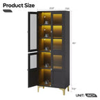 Meuble de rangement haut Bestier 65" avec étagères réglables, garde-manger LED avec 4 portes, armoires de rangement de cuisine et de présentation d'œuvres d'art pour salon et chambre