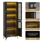 Meuble de rangement haut Bestier 65" avec étagères réglables, garde-manger LED avec 4 portes, armoires de rangement de cuisine et de présentation d'œuvres d'art pour salon et chambre