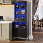 Meuble de rangement haut Bestier 65" avec étagères réglables, garde-manger LED avec 4 portes, armoires de rangement de cuisine et de présentation d'œuvres d'art pour salon et chambre