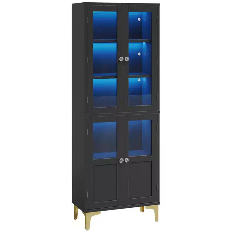 Bestier 65 Tall Storage Cabinet with Adjustable Shelves, LED Food Pantry with 4 Doors, Kitchen Storage Art Display Cabinets for Living Room & Bedroom