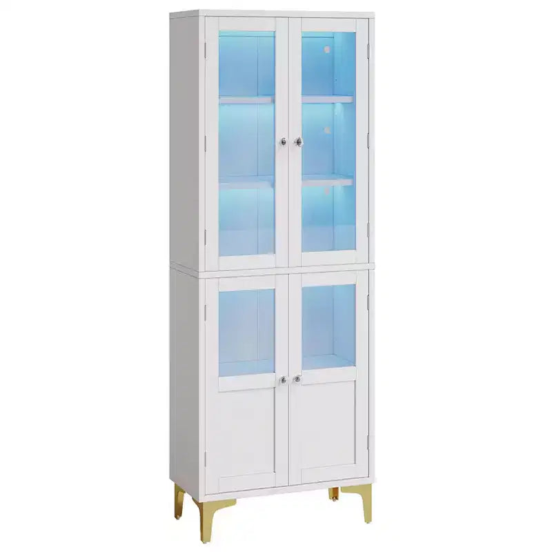 Meuble de rangement haut Bestier 65" avec étagères réglables, garde-manger LED avec 4 portes, armoires de rangement de cuisine et de présentation d'œuvres d'art pour salon et chambre