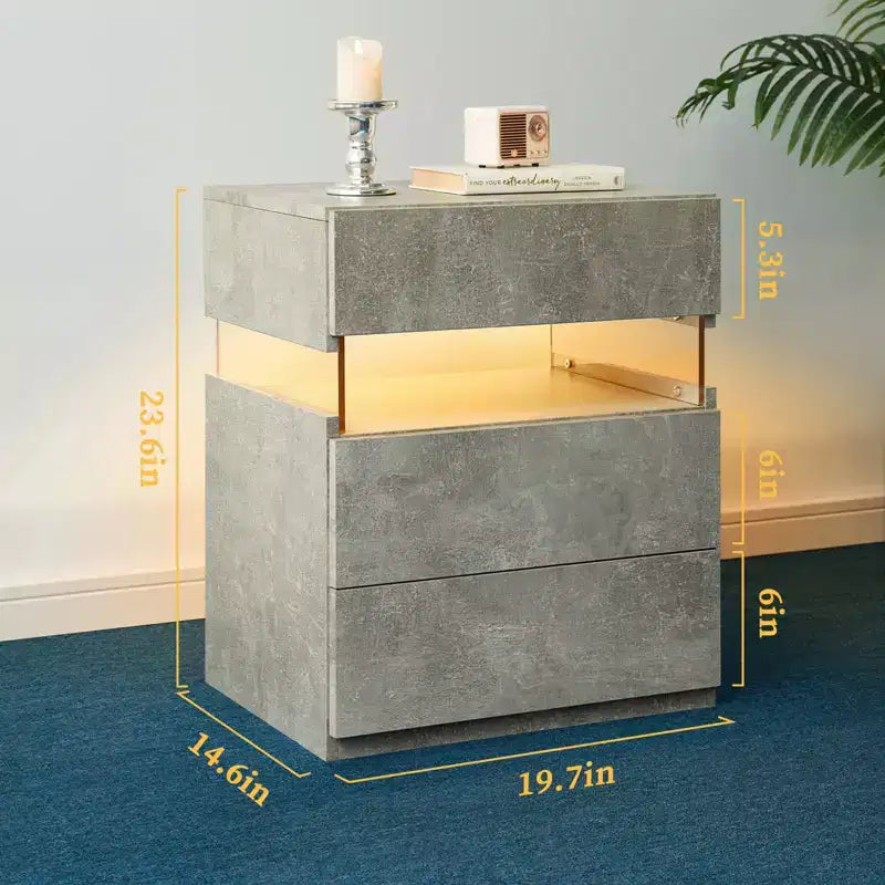 TUYOHW Table de chevet LED moderne avec panneau en acrylique et 3 tiroirs, tables de chevet pour dortoir, salon, chambre à coucher