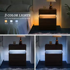 TUYOHW Table de chevet LED moderne avec panneau en acrylique et 3 tiroirs, tables de chevet pour dortoir, salon, chambre à coucher