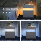 TUYOHW Table de chevet LED moderne avec panneau en acrylique et 3 tiroirs, tables de chevet pour dortoir, salon, chambre à coucher