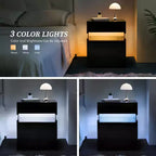 TUYOHW Table de chevet LED moderne avec panneau en acrylique et 3 tiroirs, tables de chevet pour dortoir, salon, chambre à coucher