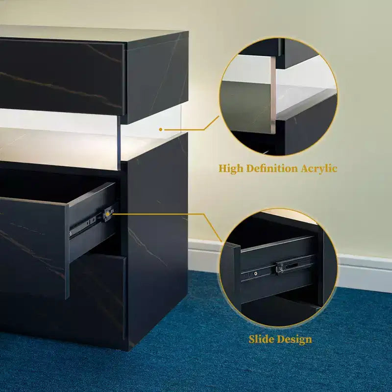 TUYOHW Table de chevet LED moderne avec panneau en acrylique et 3 tiroirs, tables de chevet pour dortoir, salon, chambre à coucher