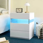 TUYOHW Modern LED Nightstand with Acrylic Panel & 3 Drawers,Bedside Tables for Dorm,Living Room,Bedroom