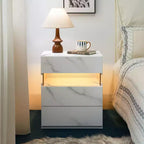 TUYOHW Table de chevet LED moderne avec panneau en acrylique et 3 tiroirs, tables de chevet pour dortoir, salon, chambre à coucher