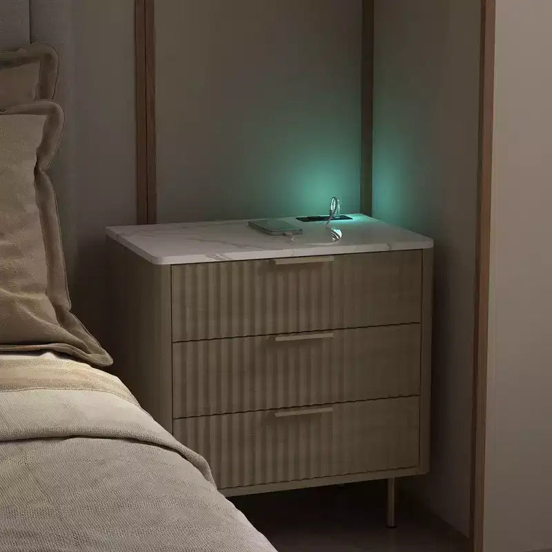 Table de chevet intelligente TUYOHW avec veilleuse à commande vocale et station de charge, table de nuit avec 3 tiroirs, table d'appoint pour chambre à coucher, salon