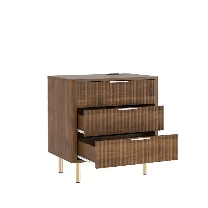 Table de chevet intelligente TUYOHW avec veilleuse à commande vocale et station de charge, table de nuit avec 3 tiroirs, table d'appoint pour chambre à coucher, salon