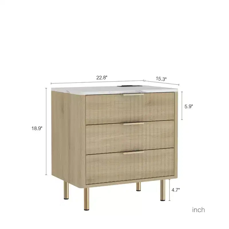 Table de chevet intelligente TUYOHW avec veilleuse à commande vocale et station de charge, table de nuit avec 3 tiroirs, table d'appoint pour chambre à coucher, salon