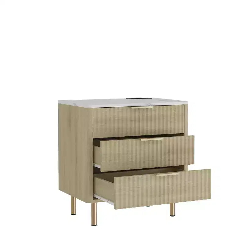 Table de chevet intelligente TUYOHW avec veilleuse à commande vocale et station de charge, table de nuit avec 3 tiroirs, table d'appoint pour chambre à coucher, salon