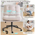Siège VINGLI Criss Cross Cloud, Chaise de bureau confortable en velours côtelé avec/sans roulettes, Tabouret pivotant moderne Kaki clair