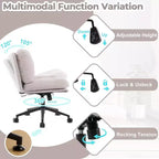Siège VINGLI Criss Cross Cloud, Chaise de bureau confortable en velours côtelé avec/sans roulettes, Tabouret pivotant moderne Kaki clair