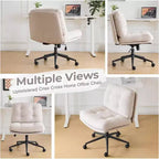 Siège VINGLI Criss Cross Cloud, Chaise de bureau confortable en velours côtelé avec/sans roulettes, Tabouret pivotant moderne Kaki clair