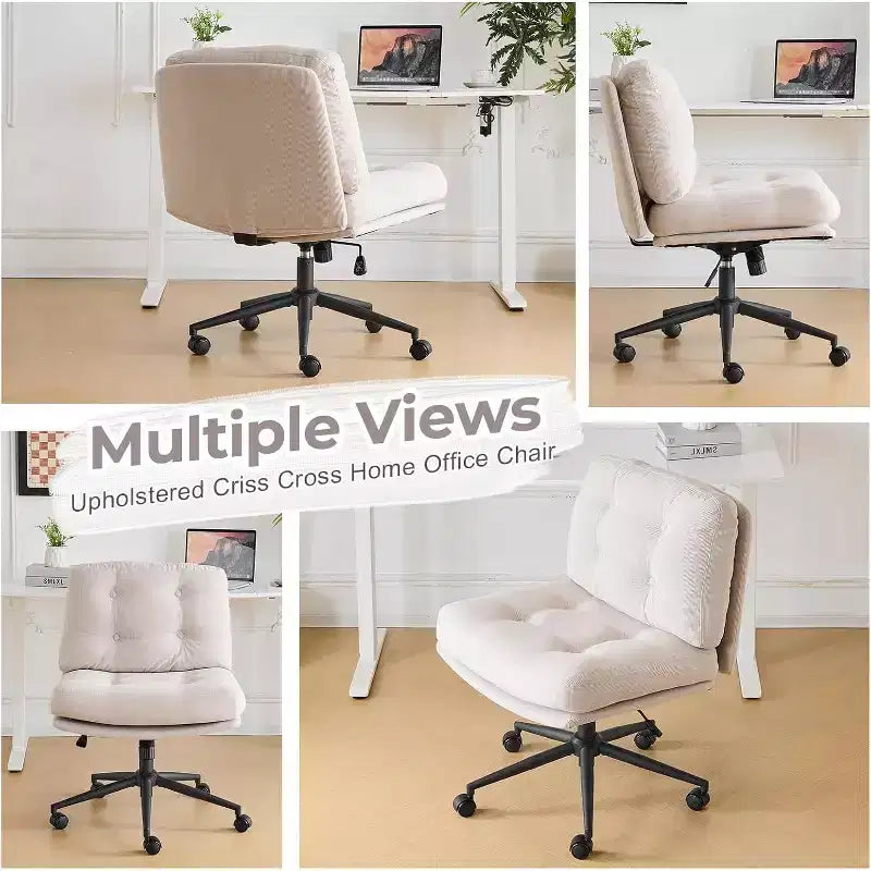Siège VINGLI Criss Cross Cloud, Chaise de bureau confortable en velours côtelé avec/sans roulettes, Tabouret pivotant moderne Kaki clair