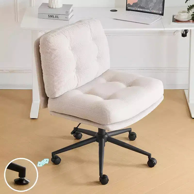 Siège VINGLI Criss Cross Cloud, Chaise de bureau confortable en velours côtelé avec/sans roulettes, Tabouret pivotant moderne Kaki clair